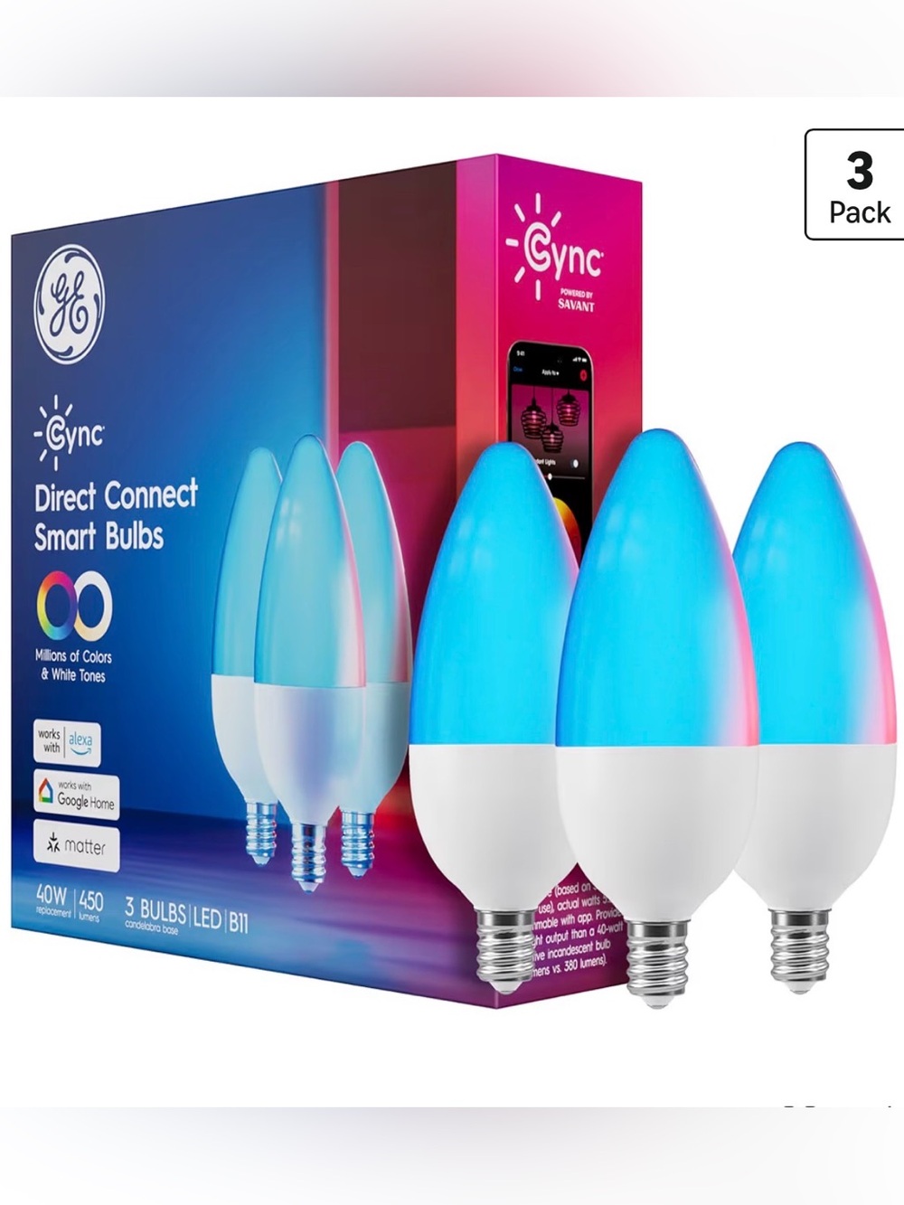 GE Cync Smart LED B11 Bulbs - Blue
